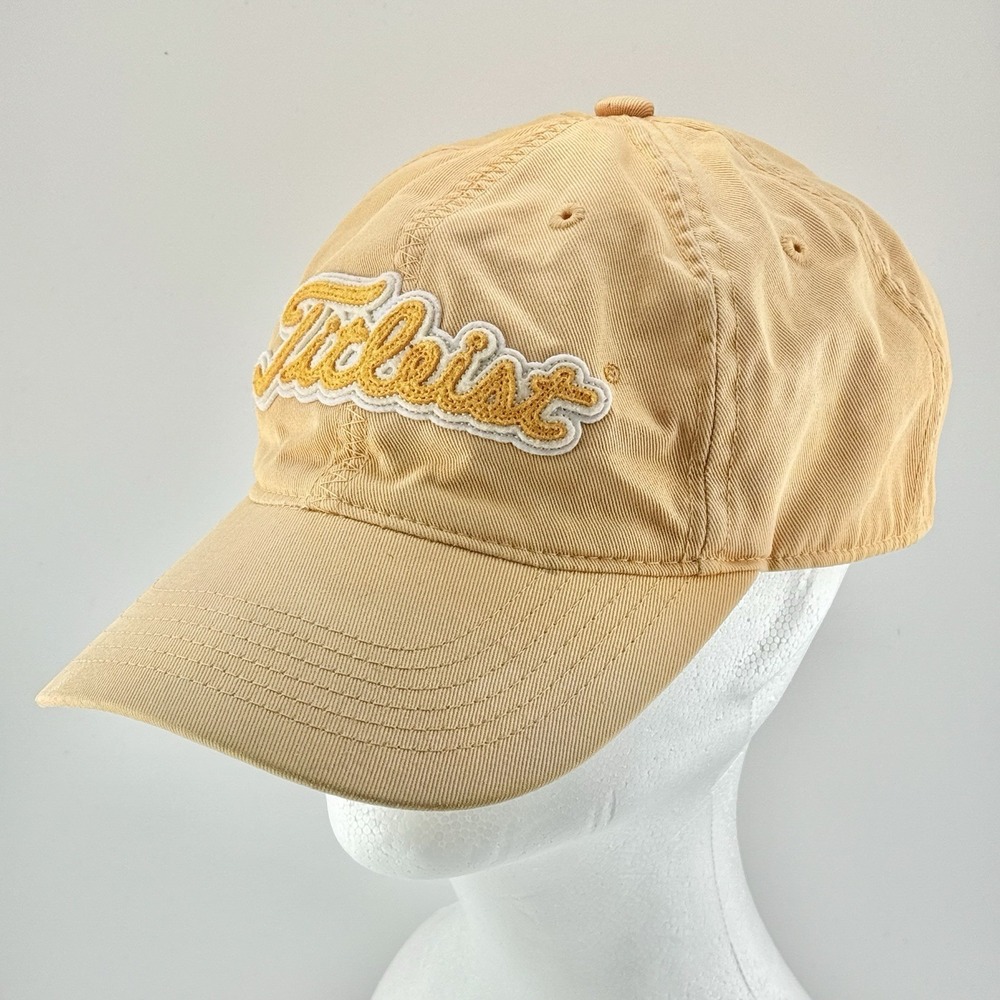 Vintage Titleist Yellow Script‎ Logo Hat Golf Cap Adjustable Strap Cotton Dad K
